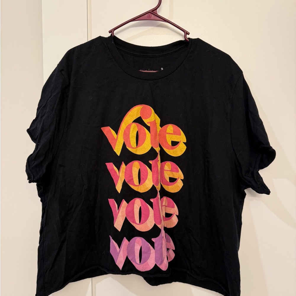 “Vote” Graphic Crop Top with Raw Hems